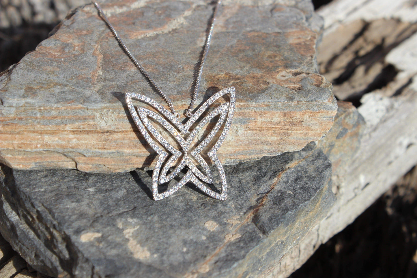 Alamode Rhodium Plating 925 Sterling Silver Chain Pendant with Crystal in Clear - Alamode - Flyclothing LLC