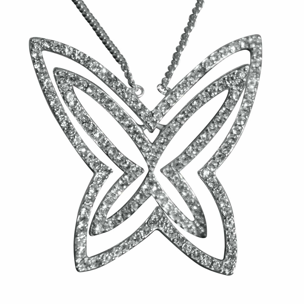 Alamode Rhodium Plating 925 Sterling Silver Chain Pendant with Crystal in Clear - Alamode