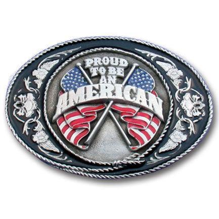 Proud To Be An American Enameled Belt Buckle - Siskiyou Buckle
