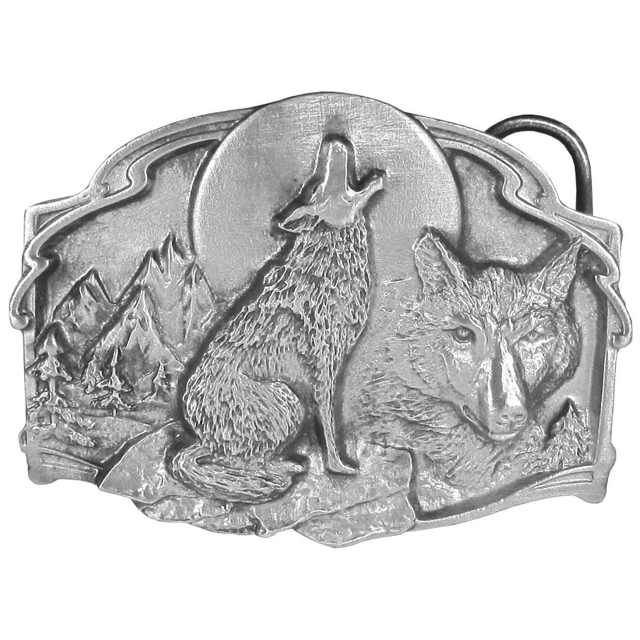 Wolves Antiqued Belt Buckle - Flyclothing LLC