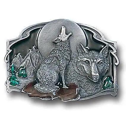 Howling Wolf Enameled Belt Buckle - Siskiyou Buckle