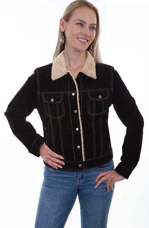 Scully BLACK BOAR SUEDE FAUX SHEARLING JEAN JACKET - Scully Leather
