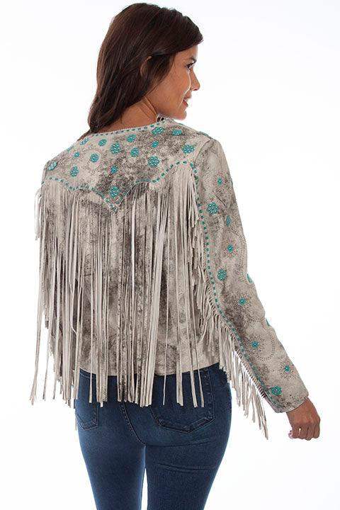 Scully Leather Womens Creme Vintage Fringed Beaded Jacket - Scully Leather - Flyclothing LLC