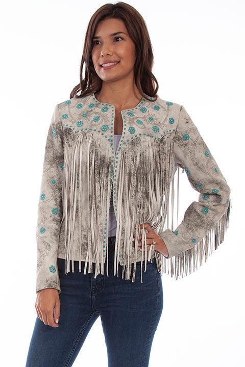Scully Leather Womens Creme Vintage Fringed Beaded Jacket - Scully Leather