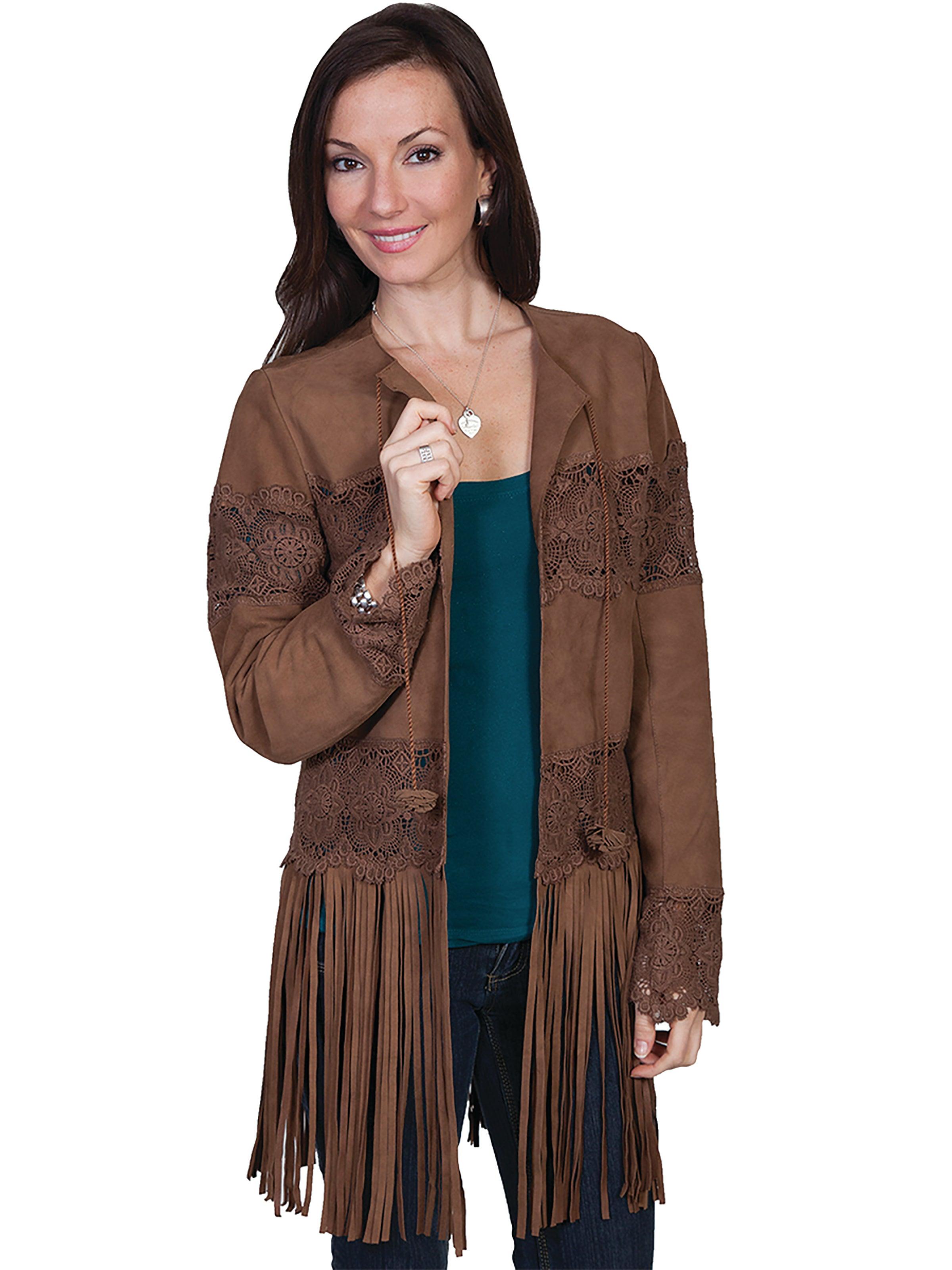 Scully BROWN LAMB SUEDE CROCHET LADIES JACKET - Flyclothing LLC