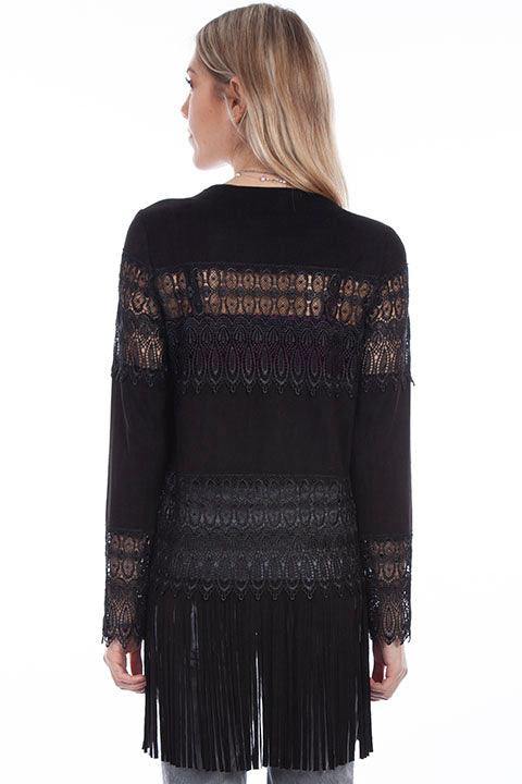 Scully BLACK LAMB SUEDE CROCHET LADIES JACKET - Scully Leather