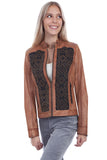 Scully COGNAC SOFT LAMB BEADED PANEL LADIES JACKET - Scully Leather