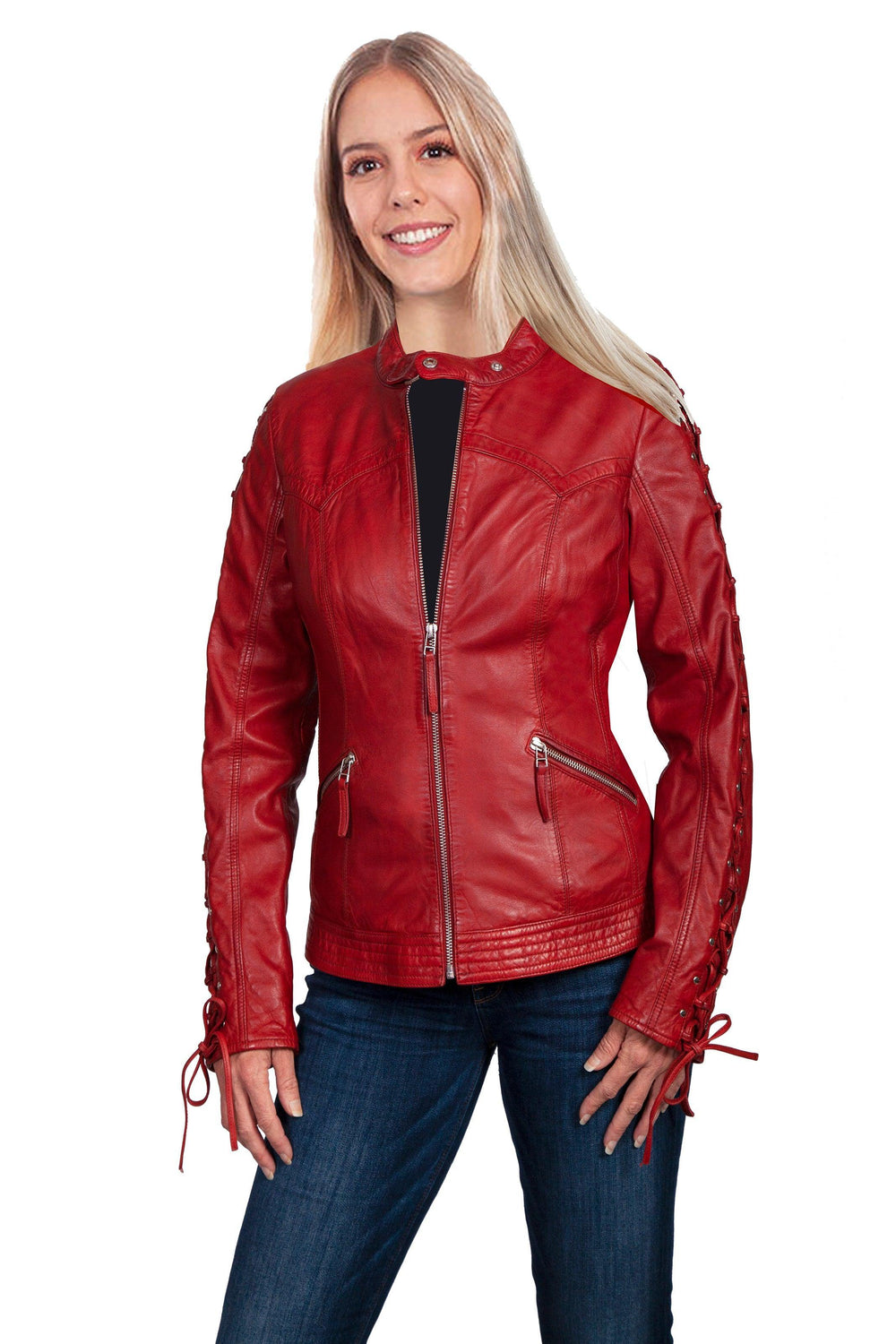 Scully RED LAMB LACED SLEEVE JACKET - Scully Leather