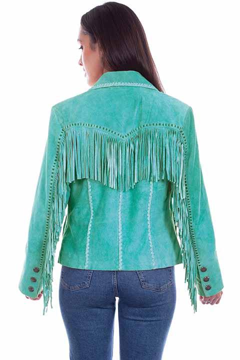 Scully Leather 100% Leather Turquoise Fringe/Lacing Jacket - Flyclothing LLC