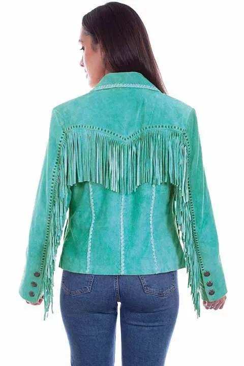 Scully Leather 100% Leather Turquoise Fringe/Lacing Jacket - Scully Leather - Flyclothing LLC