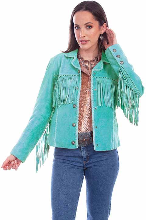 Scully Leather 100% Leather Turquoise Fringe/Lacing Jacket - Flyclothing LLC