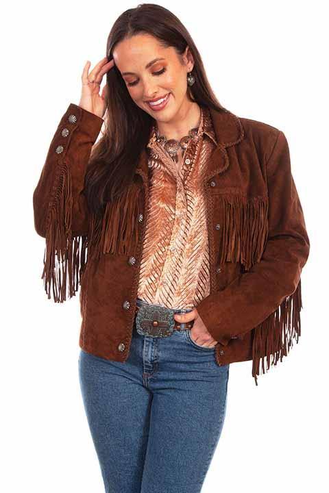 Scully Leather 100% Leather Cafe Brown Fringe/Lacing Jacket - Scully Leather