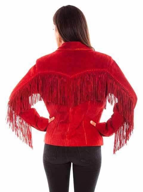 Scully Leather 100% Leather Red Suede Fringe/Lacing Jacket - Scully Leather - Flyclothing LLC