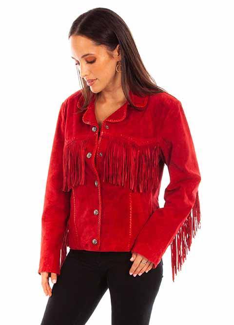 Scully Leather 100% Leather Red Suede Fringe/Lacing Jacket - Scully Leather