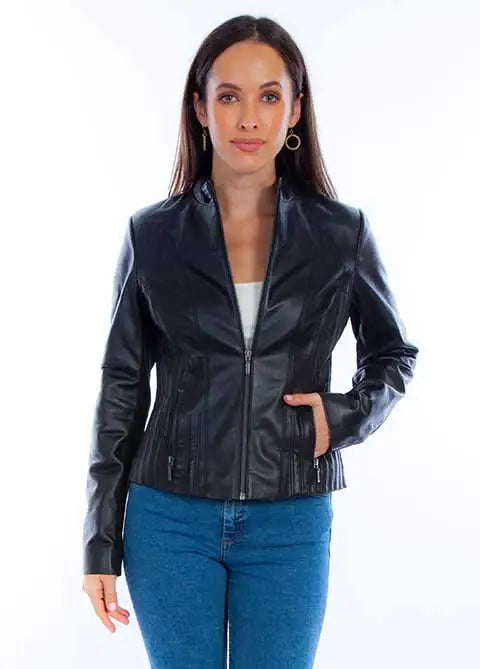 Scully Leather Leatherwear Womens Black Lamb Ladies Zip Front Jacket - Scully Leather - Flyclothing LLC
