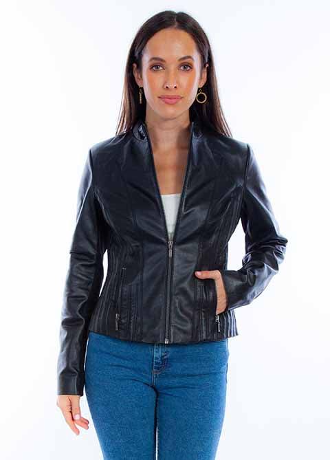 Scully Leather Leatherwear Womens Black Lamb Ladies Zip Front Jacket - Scully Leather