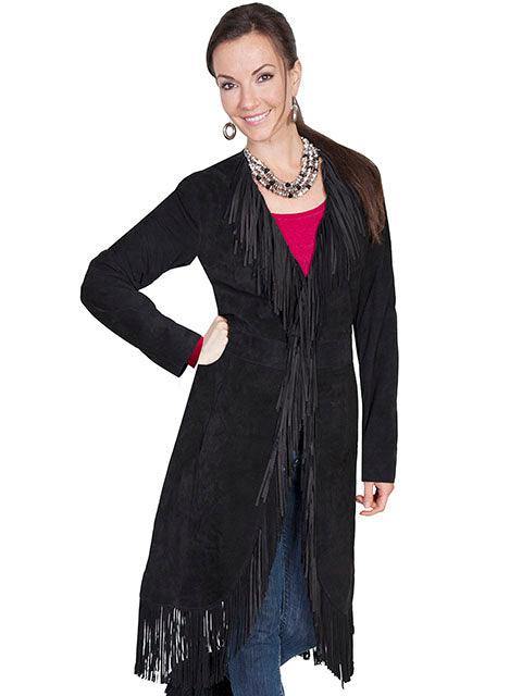 Scully BLACK BOAR SUEDE FRINGE LONG COAT - Scully Leather
