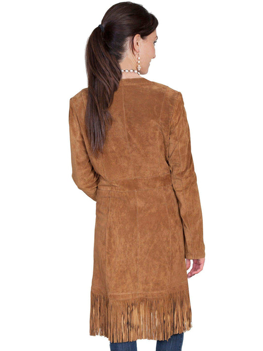 Scully CINNAMON BOAR SUEDE FRINGE LONG COAT - Scully Leather - Flyclothing LLC