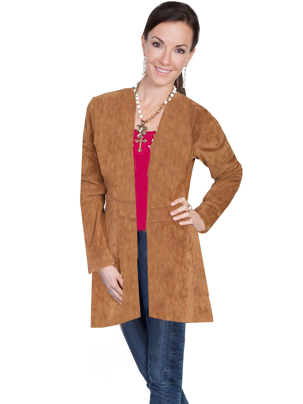 Scully CINNAMON BOAR SUEDE FRINGE LONG COAT - Scully Leather
