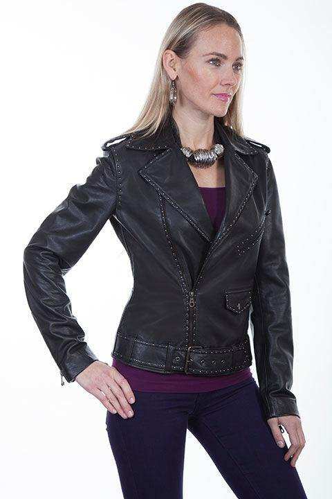 Scully BLACK LAMB Studded motorcycle jacket - Scully Leather - Flyclothing LLC