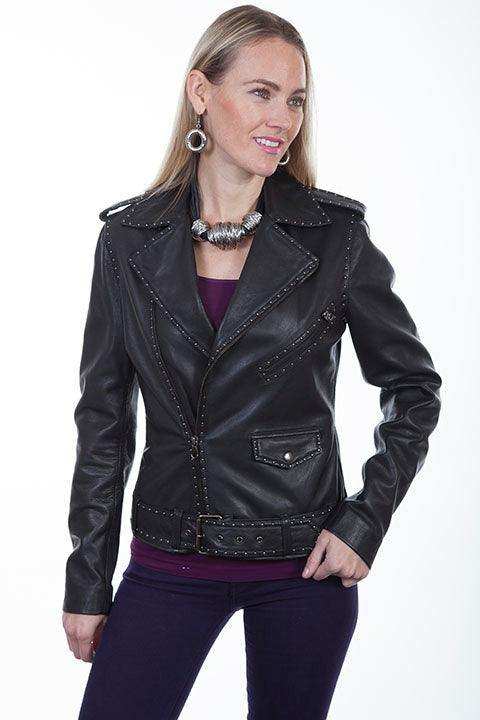 Scully BLACK LAMB Studded motorcycle jacket - Scully Leather - Flyclothing LLC