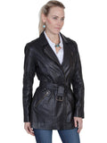 Scully BLACK BELTED THIGH LENGTH COAT - Scully Leather