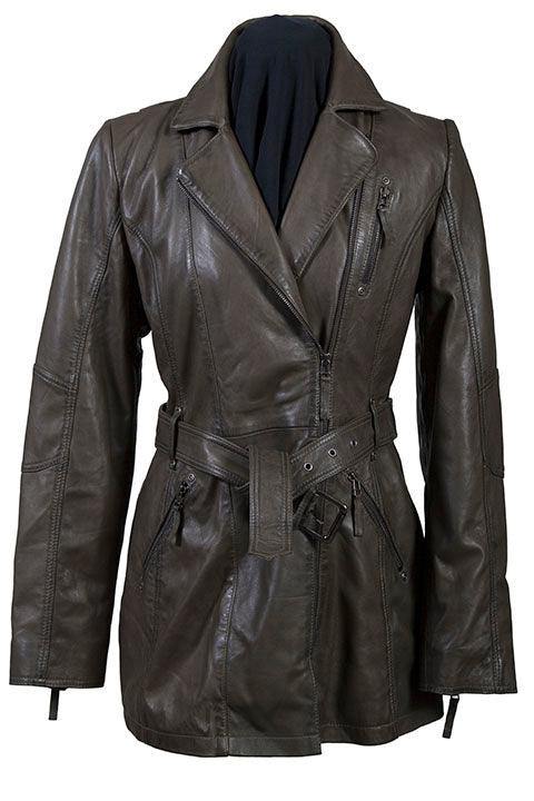 Scully OLIVE BELTED THIGH LENGTH COAT - Scully Leather