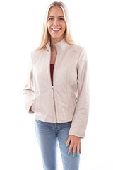 Scully Leather 100% Leather Beige Zip Front Jacket - Flyclothing LLC