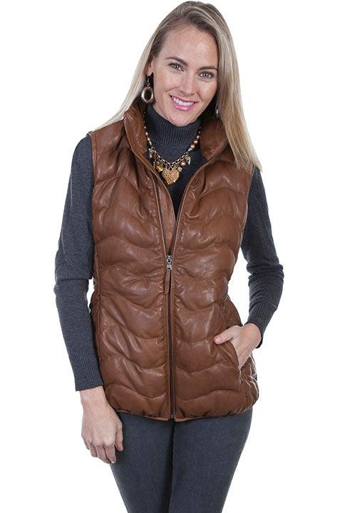 Scully Leather 100% Leather Cognac Soft Lamb Ribbed Vest - Flyclothing LLC