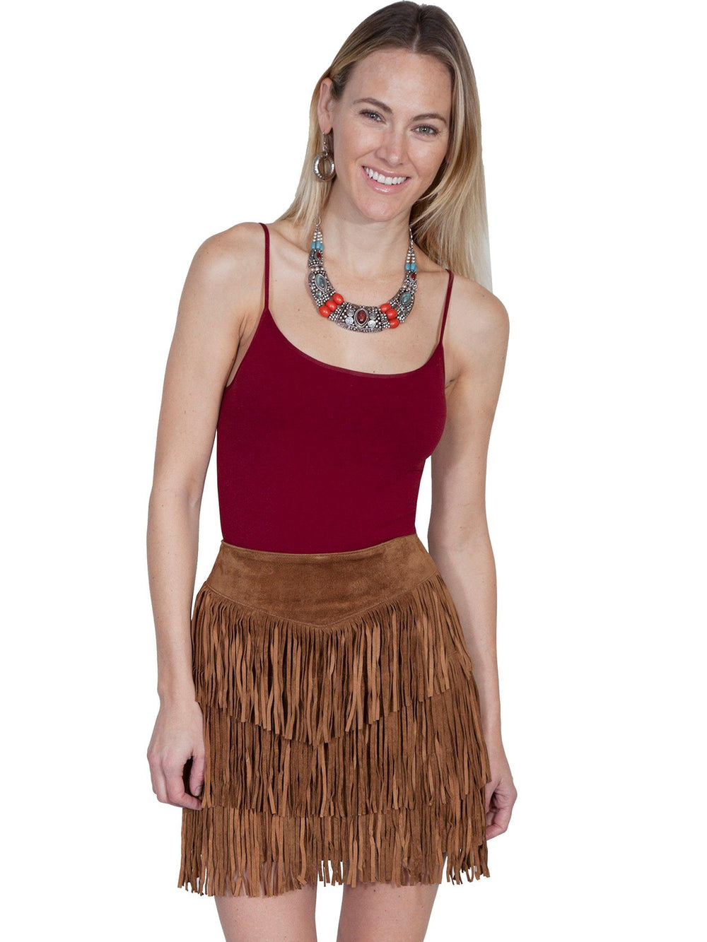 Scully CINNAMON BOAR SUEDE LADIES FRINGE SKIRT - Scully Leather