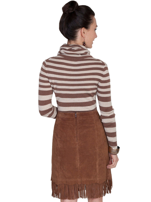 Scully Leather Cinnamon Boar Suede Fringe Skirt Women Skirt - Flyclothing LLC