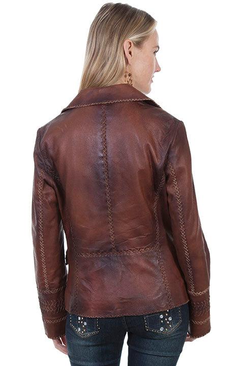 Scully Leather Old Brown Whip Stitch Women Jacket - Flyclothing LLC