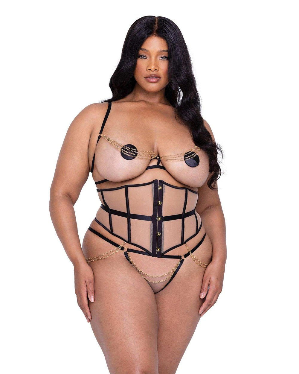 Roma Costume LI634 Caged Temptress 3-Piece Waspie Short Set - Roma Costume - Flyclothing LLC