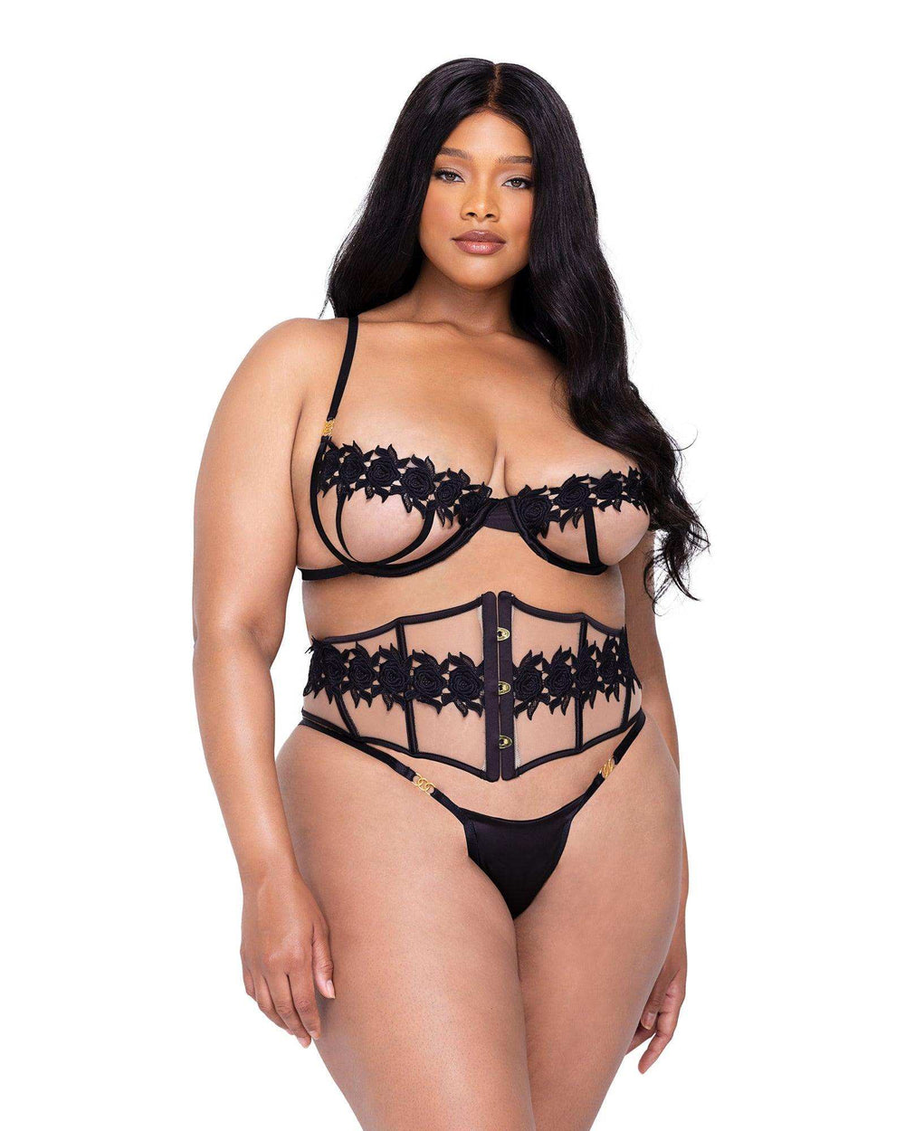 Roma Costume LI648 Ebony Rose 3-Piece Waspie Short Set - Roma Costume - Flyclothing LLC