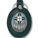 Leather Keychain - Shield & Feathers - Siskiyou Buckle