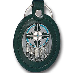 Leather Keychain - Shield & Feathers - Flyclothing LLC