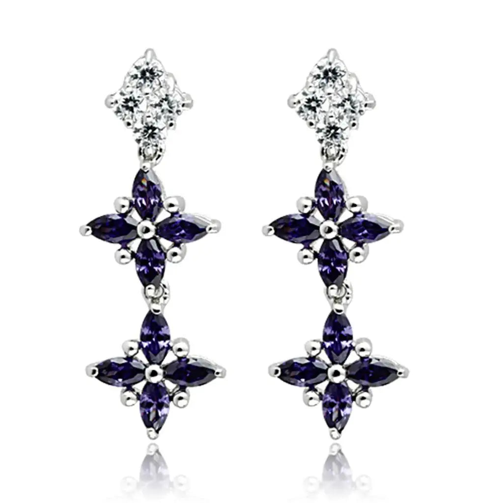 Alamode Rhodium Brass Jewelry Sets with AAA Grade CZ in Amethyst - Alamode - Flyclothing LLC