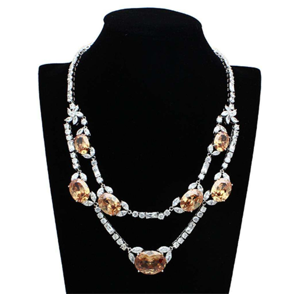 Alamode Rhodium Brass Jewelry Sets with AAA Grade CZ in Champagne - Alamode - Flyclothing LLC