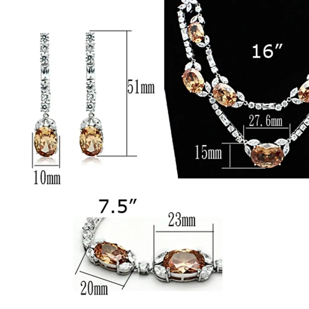 Alamode Rhodium Brass Jewelry Sets with AAA Grade CZ in Champagne - Alamode - Flyclothing LLC