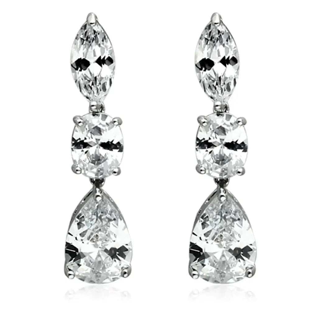 Alamode Rhodium Brass Jewelry Sets with AAA Grade CZ in Clear - Alamode - Flyclothing LLC