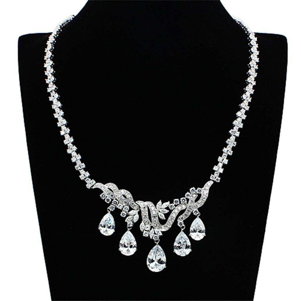 Alamode Rhodium Brass Jewelry Sets with AAA Grade CZ in Clear - Alamode - Flyclothing LLC