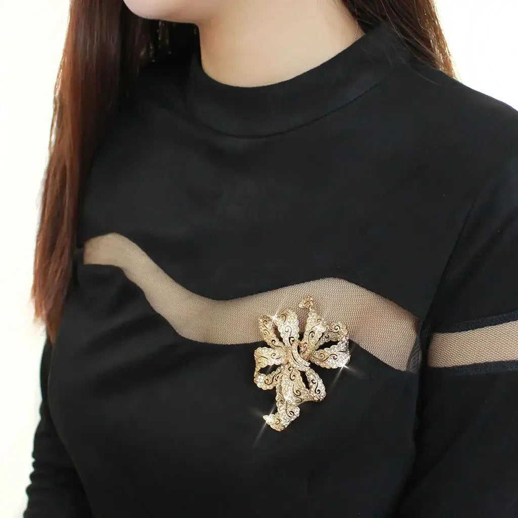 Alamode Gold White Metal Brooches with Top Grade Crystal in Citrine Yellow - Alamode - Flyclothing LLC