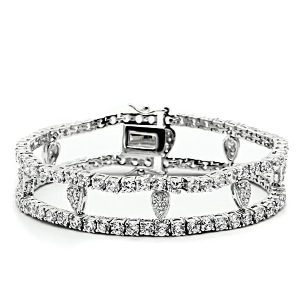 Alamode Rhodium Brass Jewelry Sets with AAA Grade CZ in Clear - Alamode - Flyclothing LLC
