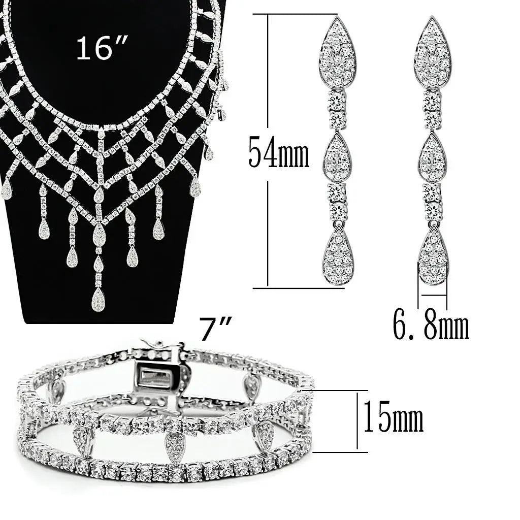 Alamode Rhodium Brass Jewelry Sets with AAA Grade CZ in Clear - Alamode - Flyclothing LLC