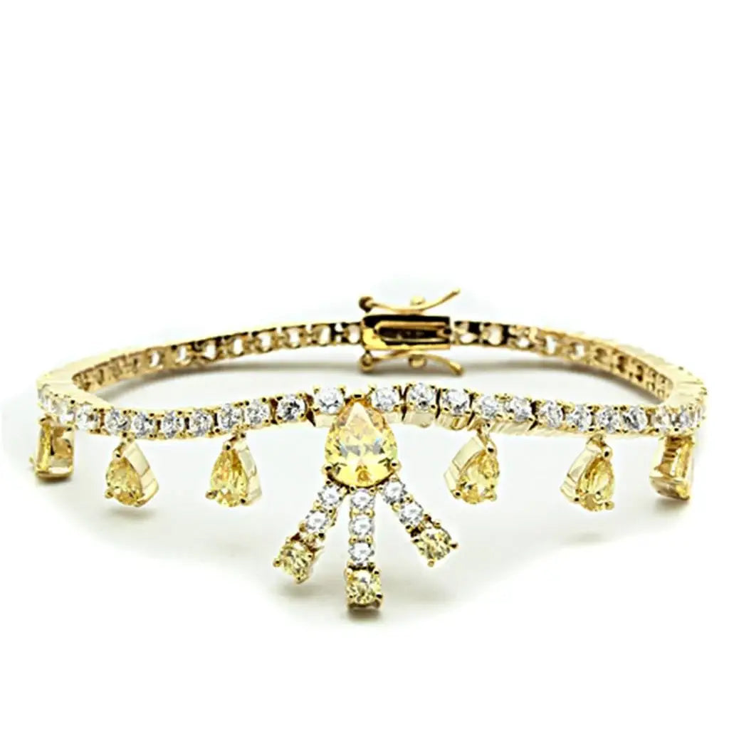 Alamode Gold Brass Jewelry Sets with AAA Grade CZ in Topaz - Alamode - Flyclothing LLC