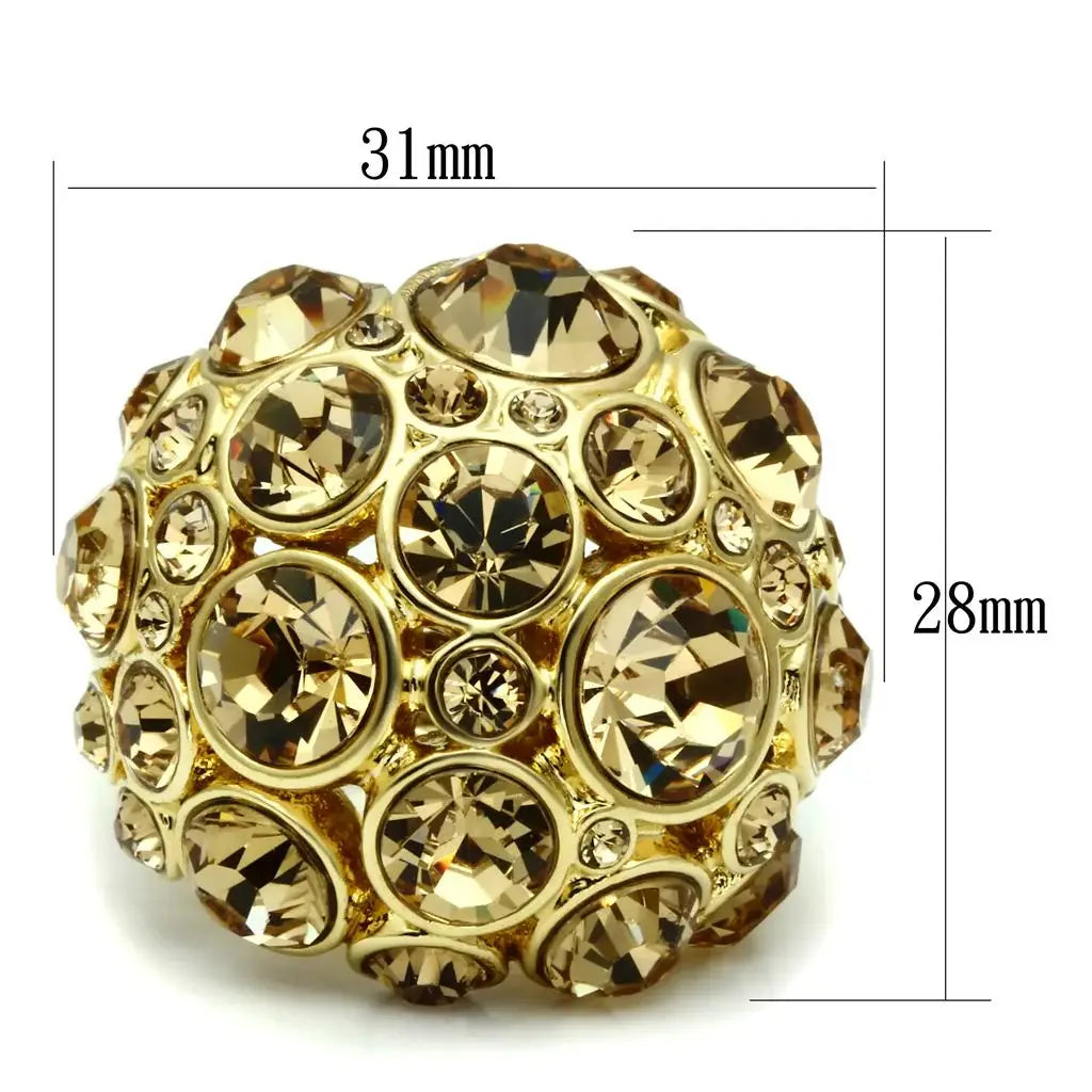 Alamode Gold Brass Ring with Top Grade Crystal in Light Smoked - Alamode - Flyclothing LLC
