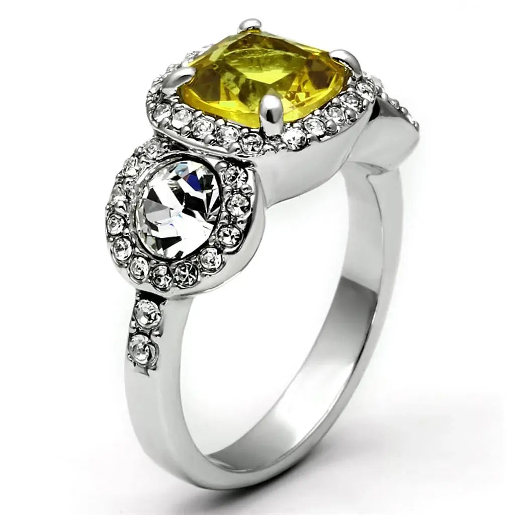 Alamode Rhodium Brass Ring with Synthetic Synthetic Glass in Topaz - Alamode - Flyclothing LLC
