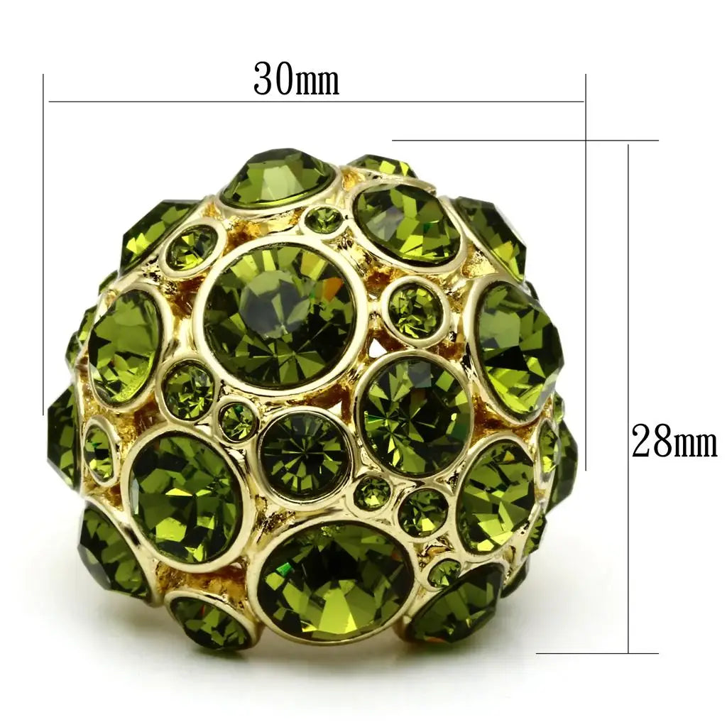Alamode Gold Brass Ring with Top Grade Crystal in Olivine color - Alamode - Flyclothing LLC