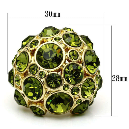 Alamode Gold Brass Ring with Top Grade Crystal in Olivine color - Alamode - Flyclothing LLC