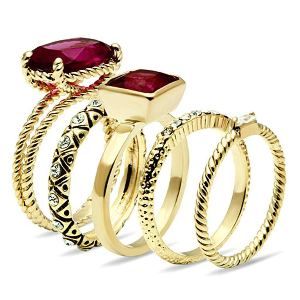 Alamode Gold Brass Ring with Synthetic Synthetic Glass in Ruby - Alamode - Flyclothing LLC